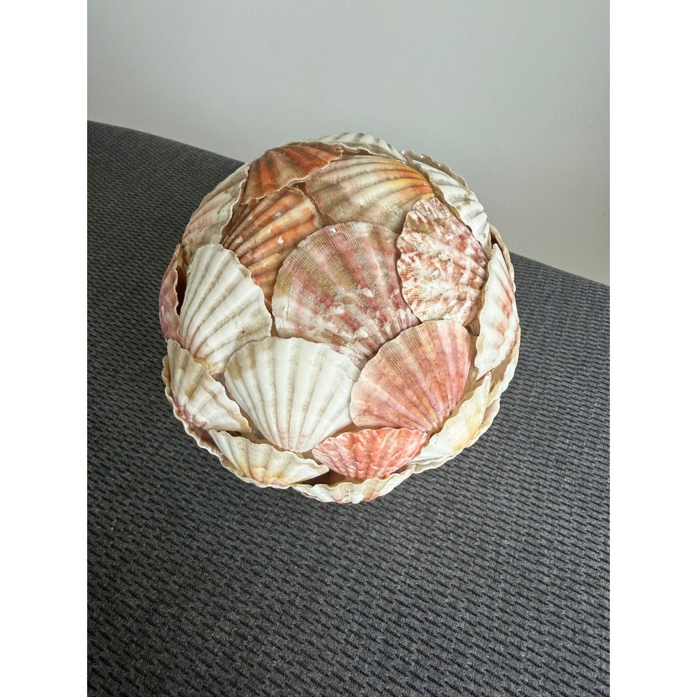 Handmade Natural Scallop Seashell Decorative Orb Sphere 6 in Coastal Beach Home - Picture 3 of 11